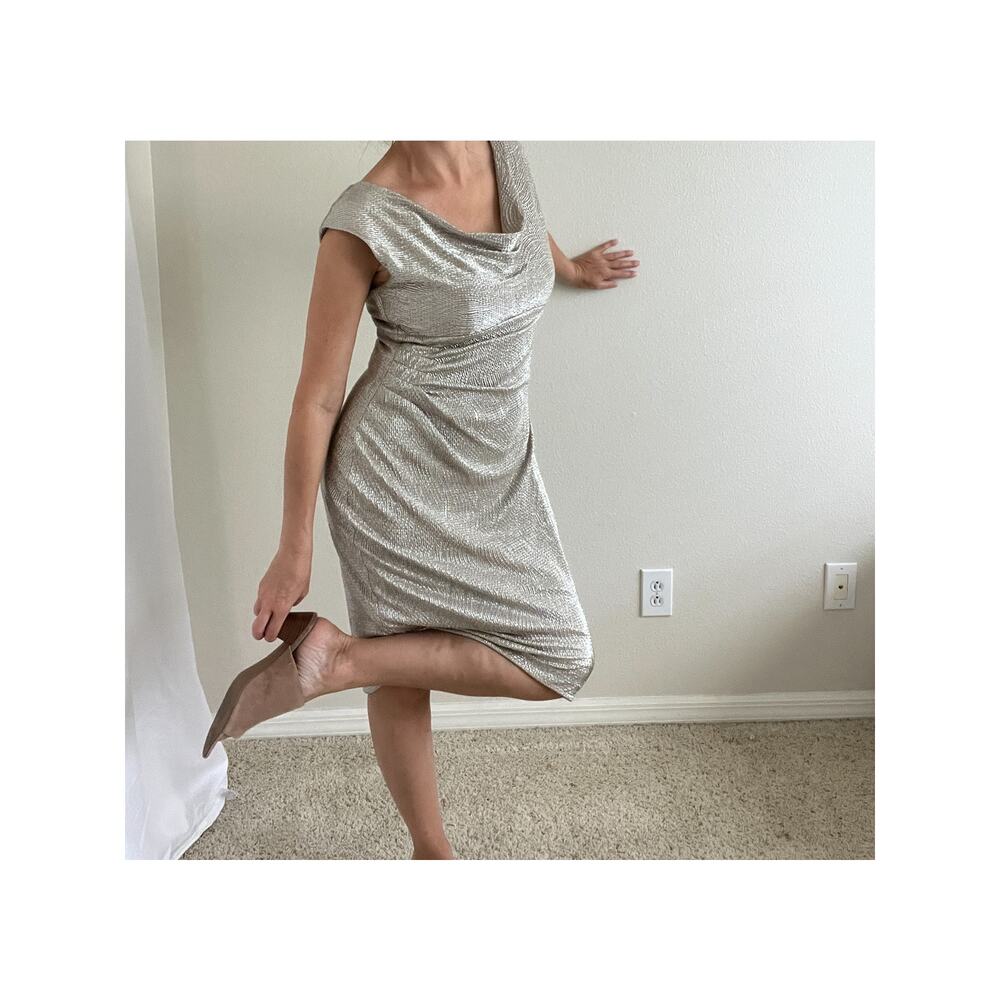 Golden Hour Glamour – Ralph Lauren Asymmetrical Lightweight Metallic Dress